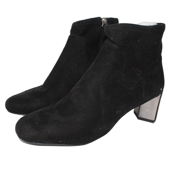 Nine West Size 7.5M Falup Black Suede Zippered Block Heel Ankle Bootie Boots - Picture 4 of 10